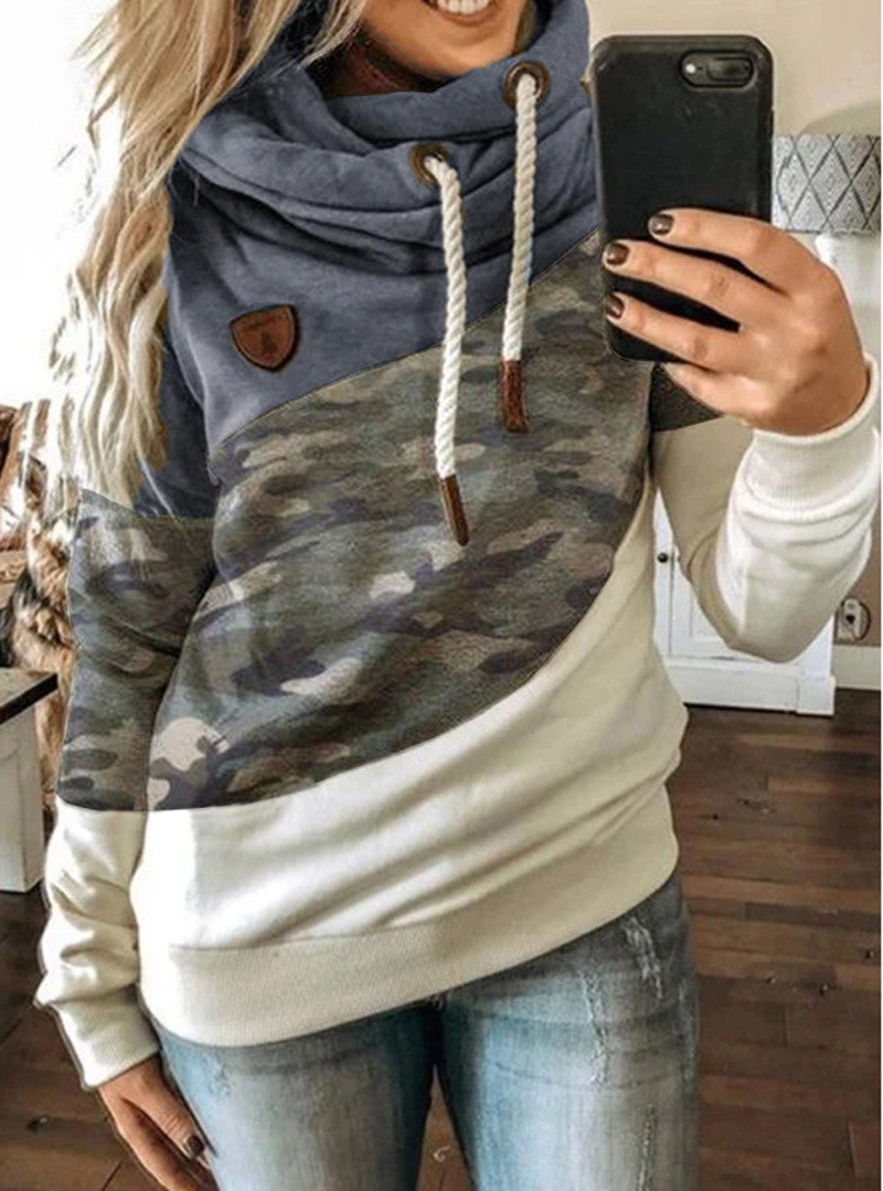 Patchwork hooded fleece loose sweatshirt