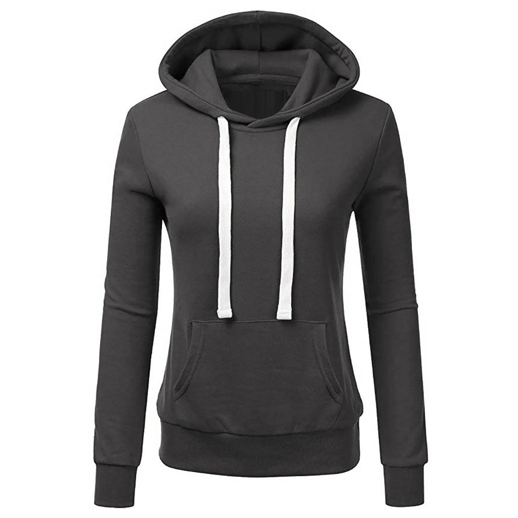 Women's Solid Color Long-Sleeved Loose Hooded Sweater Top