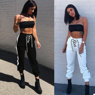 Cross rope high waist pants