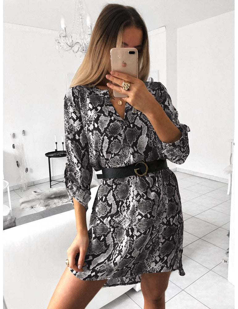 snake print shirt dress