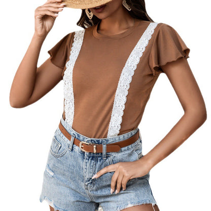 Lace Ruffled Short-sleeved T-shirt