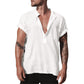 Loose Stand Neck Solid Color Pocket Short Sleeve Shirt