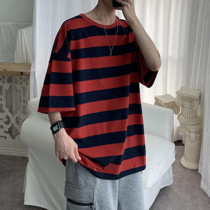 Striped Round Neck  Short Sleeves T-shirt