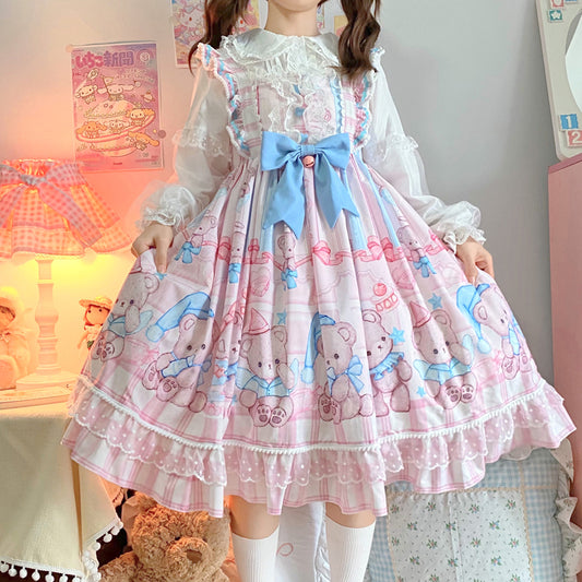 Cute Sleepy Bear Suspender Jsk Dress