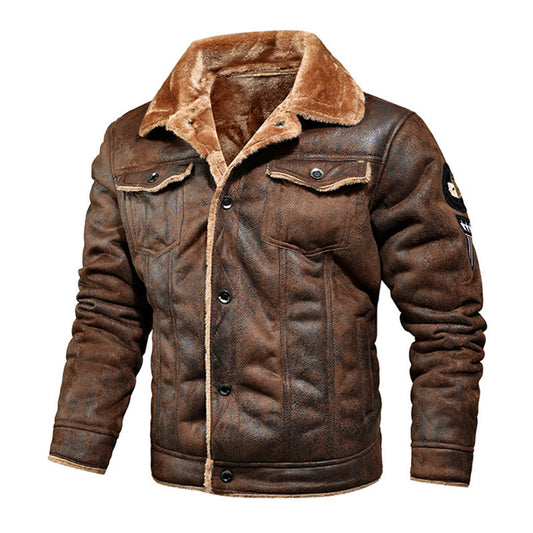 Men's plus cashmere motorcycle leather jacket