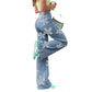 Flower Print High-rise Straight-leg Jeans