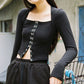 Metal Button Square Neck Knitted Top