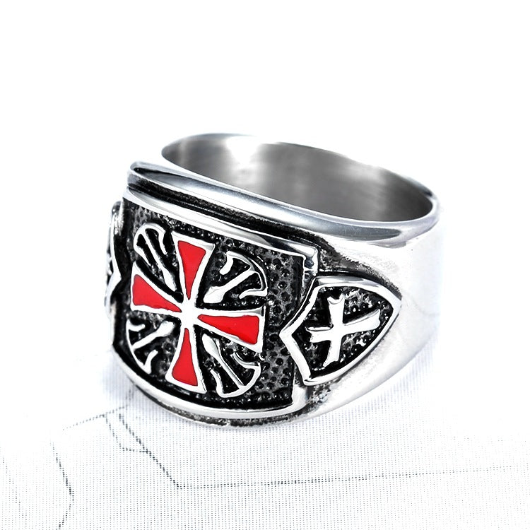 Red Crusaders Cross Shield Ring