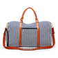 Stripe Contrast Color and Leather Canvas Big Bag