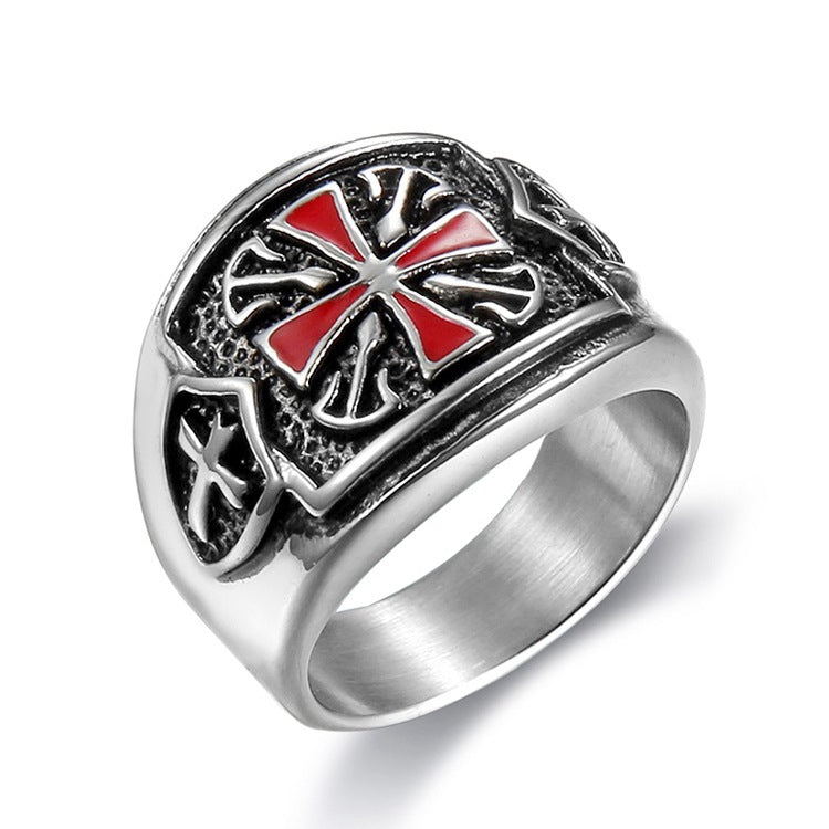 Red Crusaders Cross Shield Ring