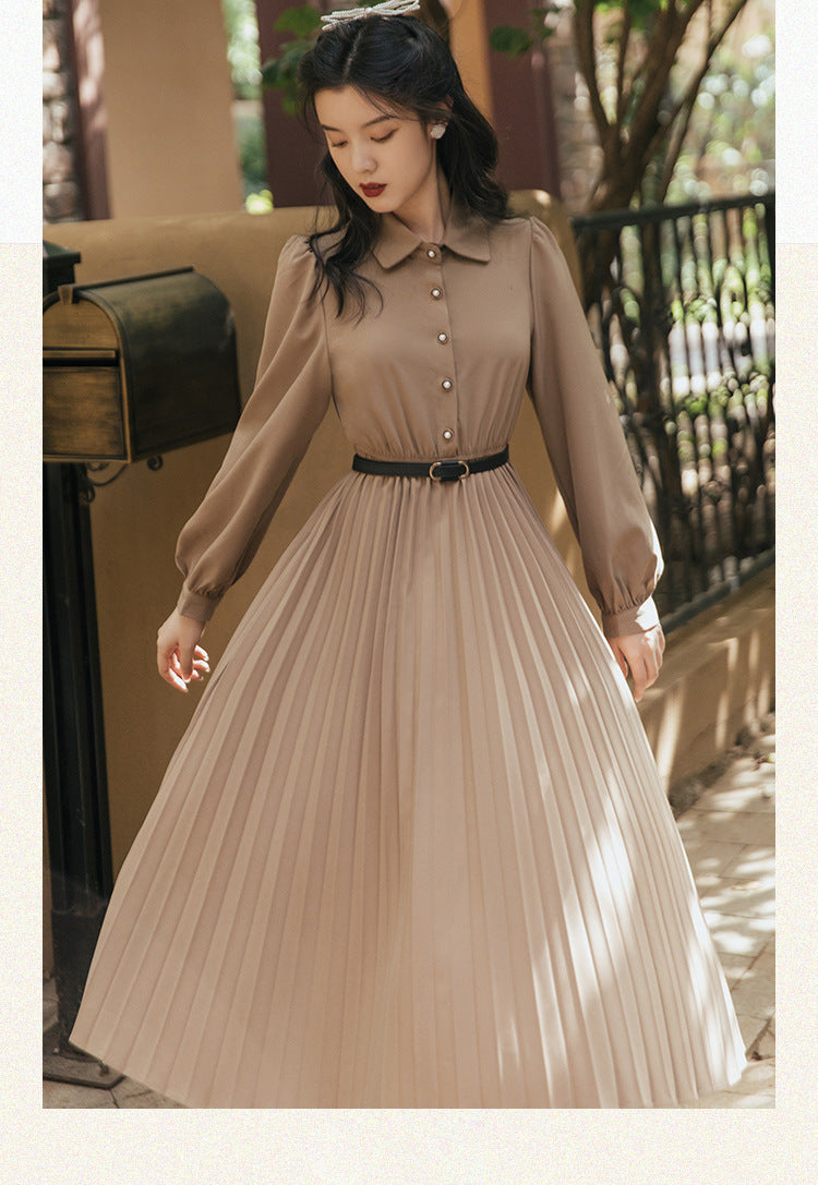 Retro Style Dress With Two-piece Vest Pleated Skirt