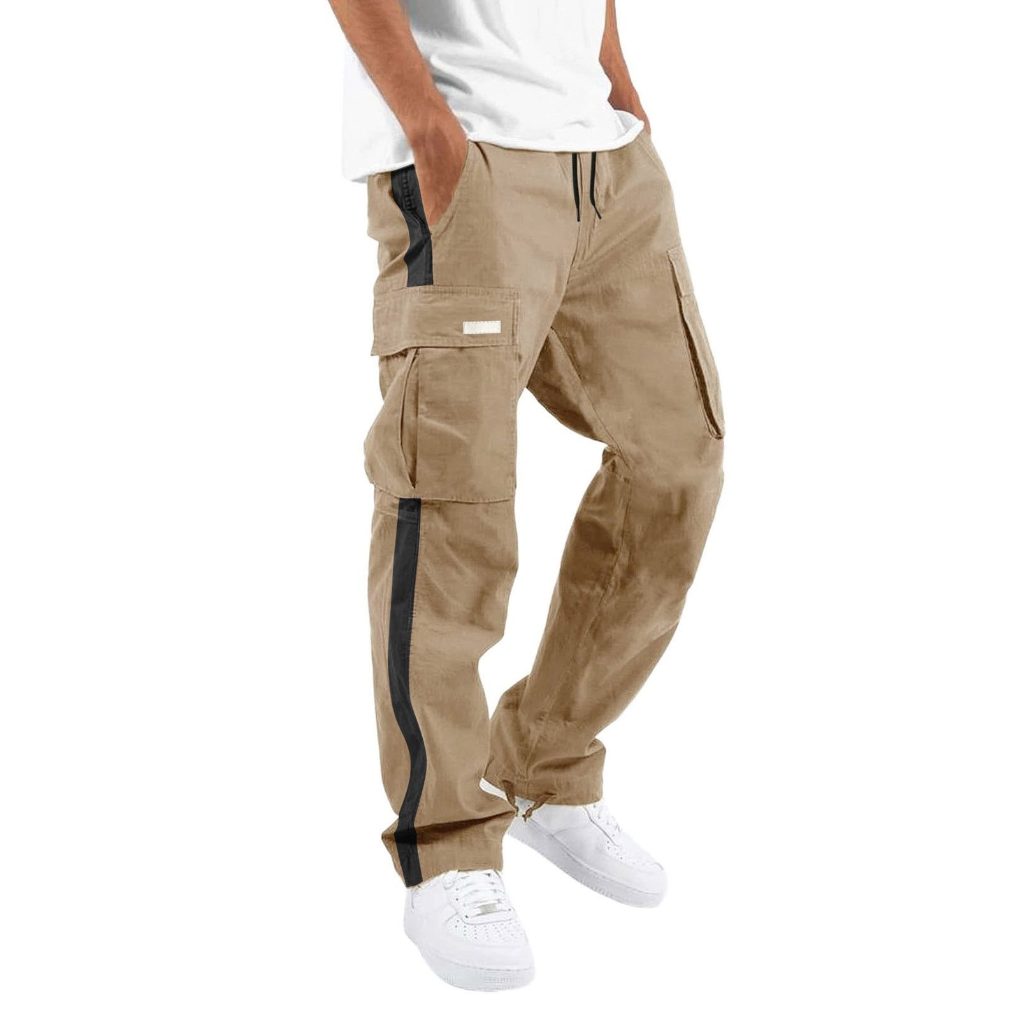 Casual Drawstring Pocket Blocking Pants