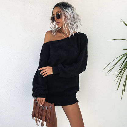 Off Shoulder Knitted Sweater Dress