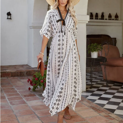 Bohemian V Neck Short Sleeves Dress