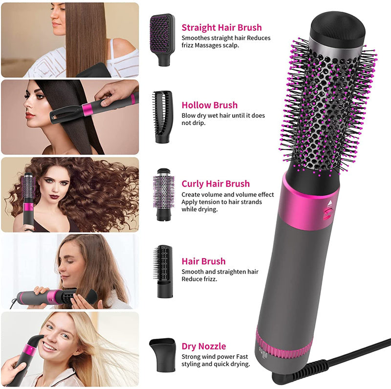 5 In 1 Hair Brush Dryer, Curler And Straightening