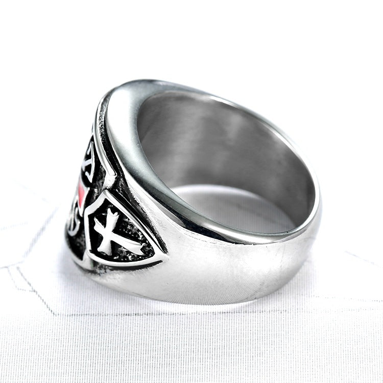 Red Crusaders Cross Shield Ring