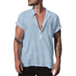 Loose Stand Neck Solid Color Pocket Short Sleeve Shirt