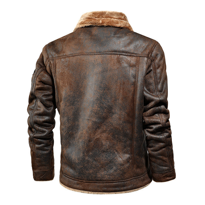 Men's plus cashmere motorcycle leather jacket