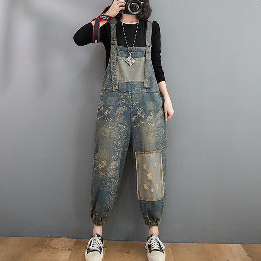 Korean Retro Printing Braces pants