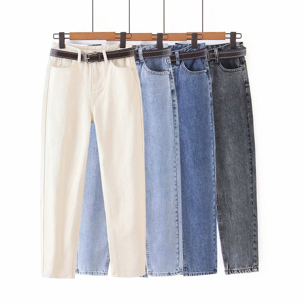 Pure Color Simple All-match Denim Daddy Pants