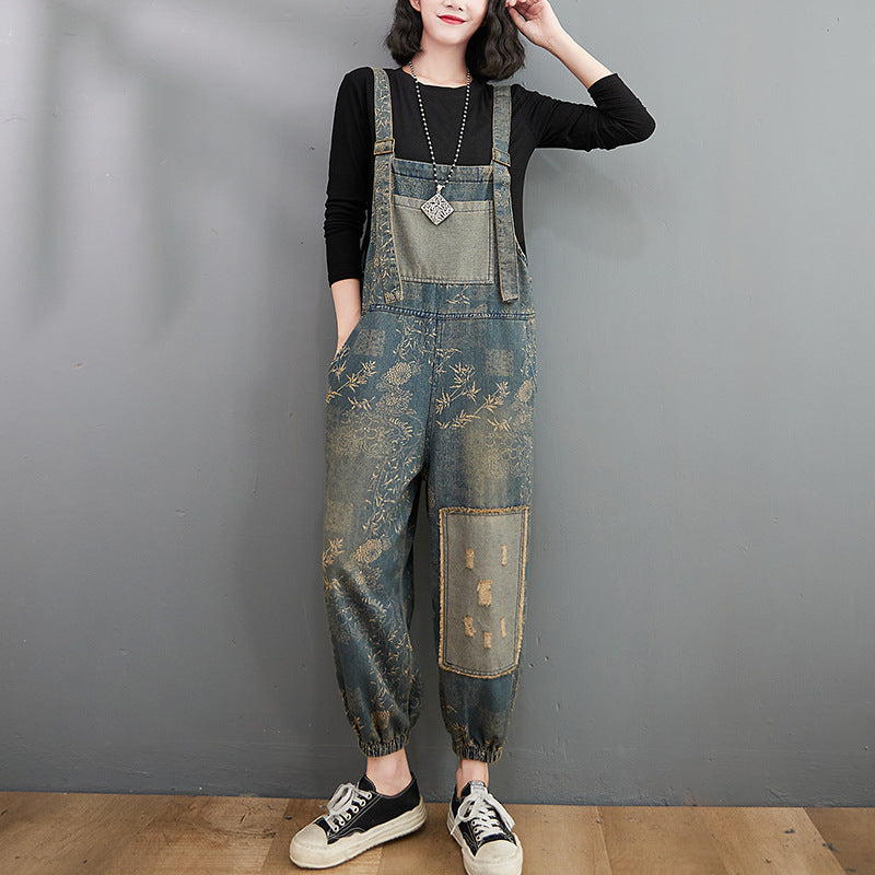 Korean Retro Printing Braces pants