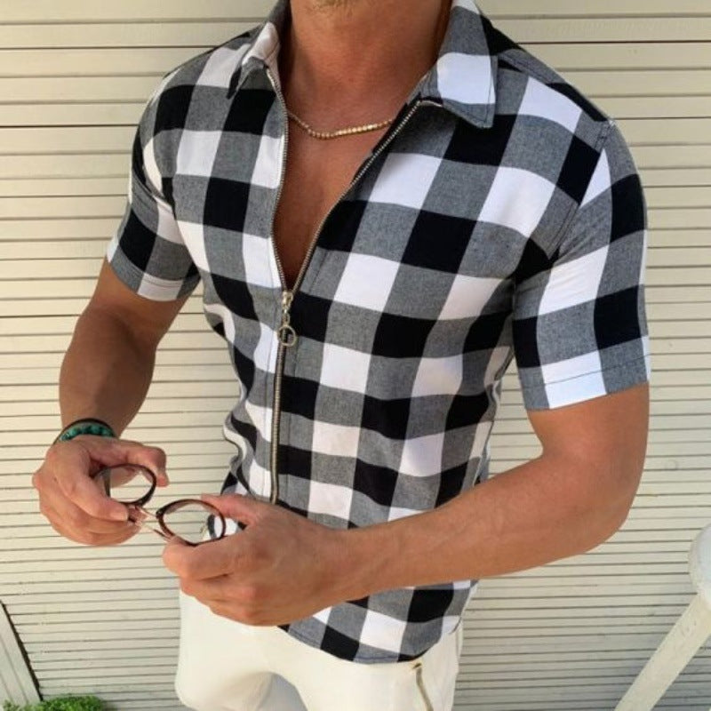 Mens Zipper Short Sleeve Shirts